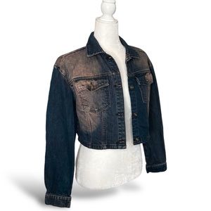 I AM GIA Rising Denim Crop Jacket Black Orange Sandblast Size XS Women’s